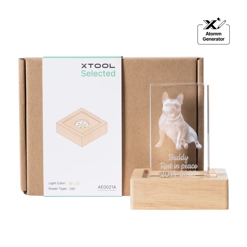 Embase Lumineuse LED Carrée en Bois d'Hévéa avec Rainure