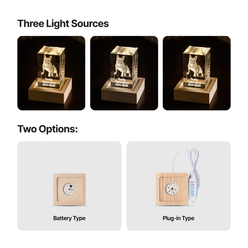 Embase Lumineuse LED Carrée en Bois d'Hévéa avec Rainure