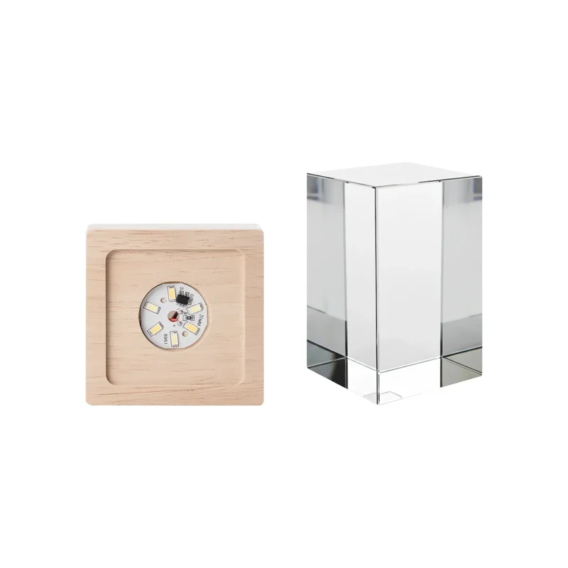 Embase Lumineuse LED Carrée en Bois d'Hévéa avec Rainure