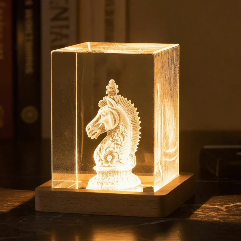 Embase Lumineuse LED Carrée en Bois d'Hévéa avec Rainure
