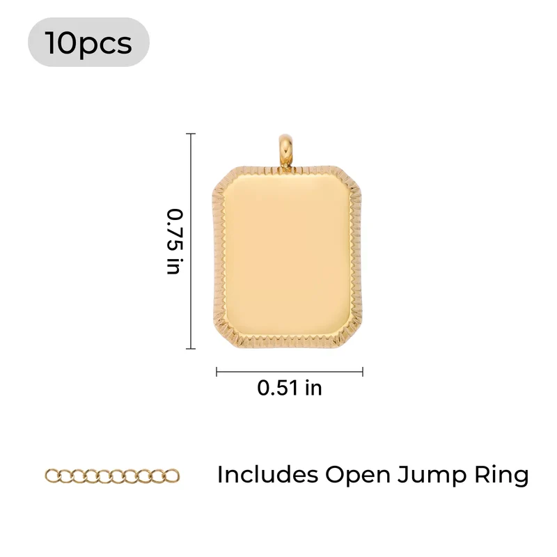 Pendentif carré embossé en acier inoxydable (10 pcs)