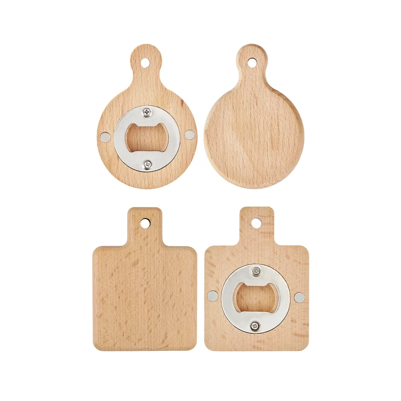 Ouvre-bouteille magnétique rond et carré en bois (2 pcs)