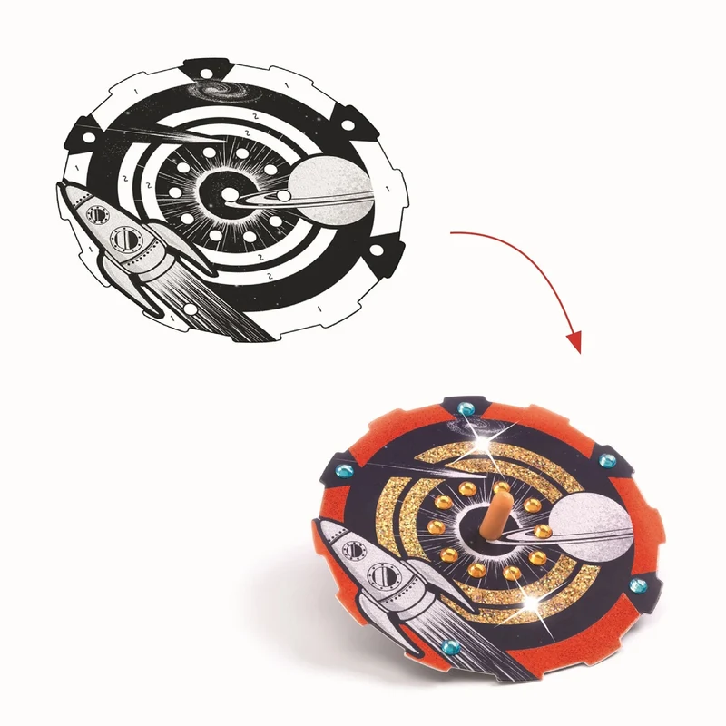 DIY Gyroscopes Hypno Cosmos Djeco – Kit Créatif 12 Toupies Métallisées Espace
