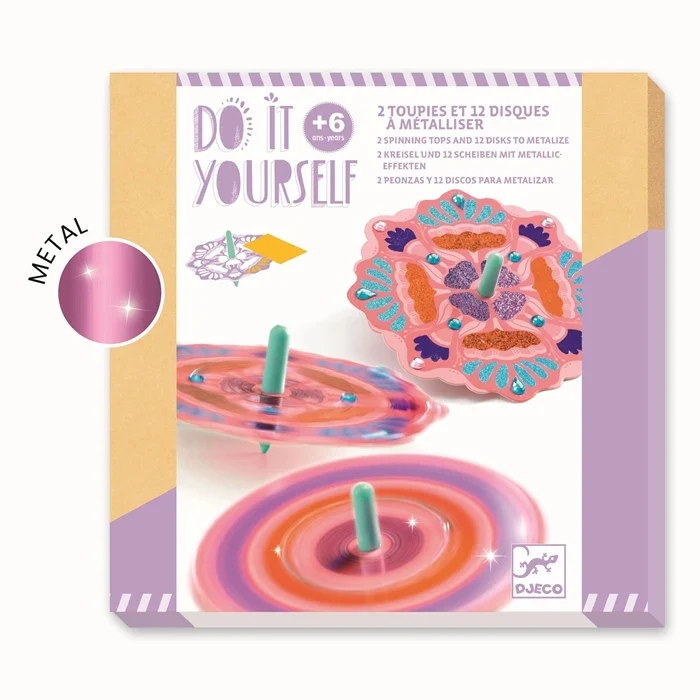 DIY Gyroscopes Flower Power Djeco – Kit Créatif 12 Toupies Métallisées à Décorer