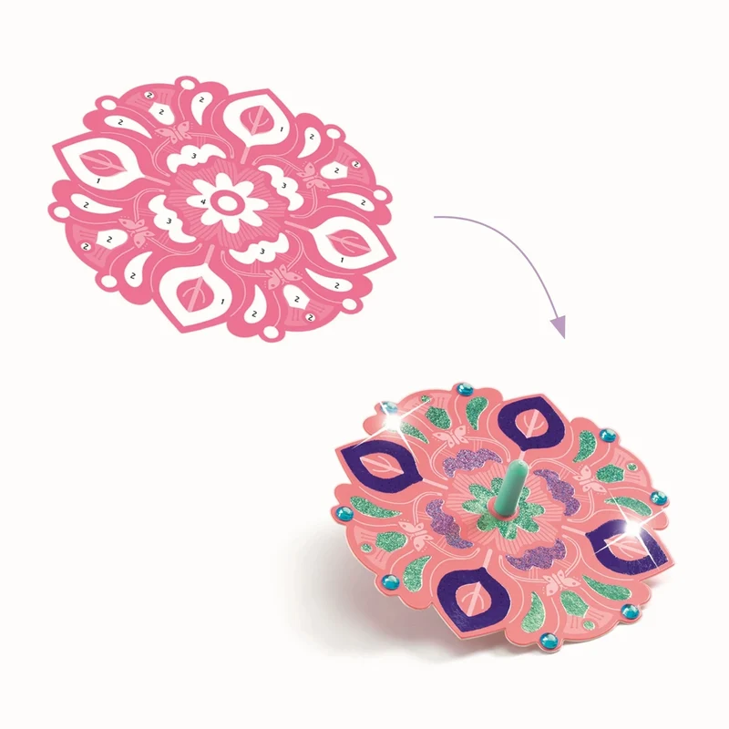 DIY Gyroscopes Flower Power Djeco – Kit Créatif 12 Toupies Métallisées à Décorer