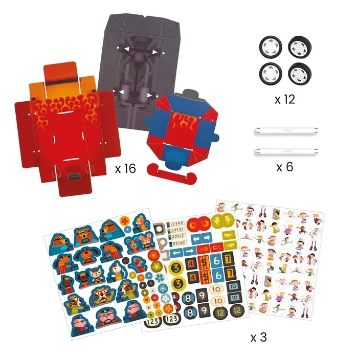 DIY Voitures de Course à Créer Djeco – Kit Créatif Enfant 3 Voitures à Personnaliser