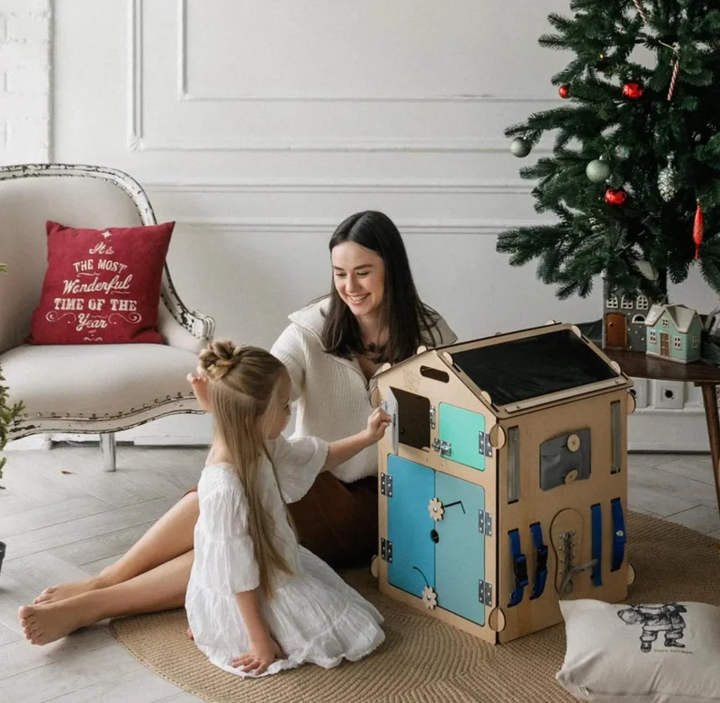Ensemble - Busy board maisonnette natura et cube interactif