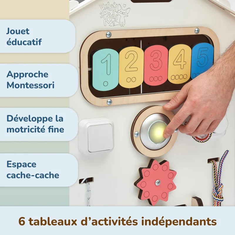 Busy board Maisonnette éducative en bois - blanche