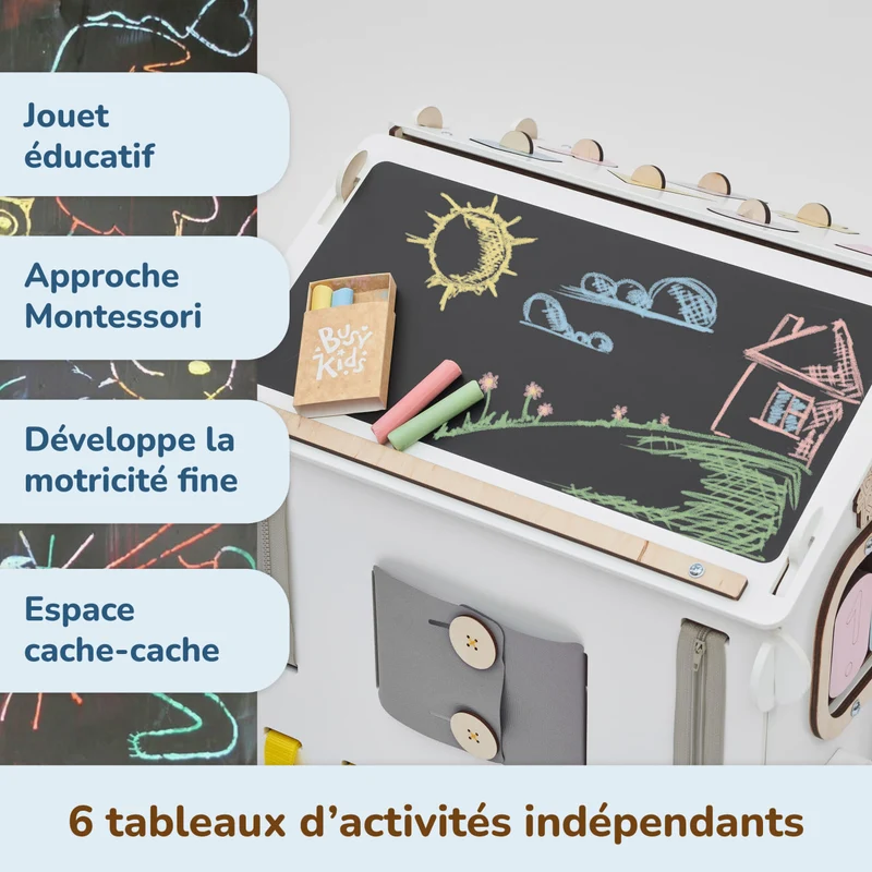 Busy board Maisonnette éducative en bois - blanche