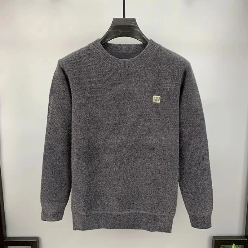 Pull en Maille à Col Rond et Logo Brodé Homme