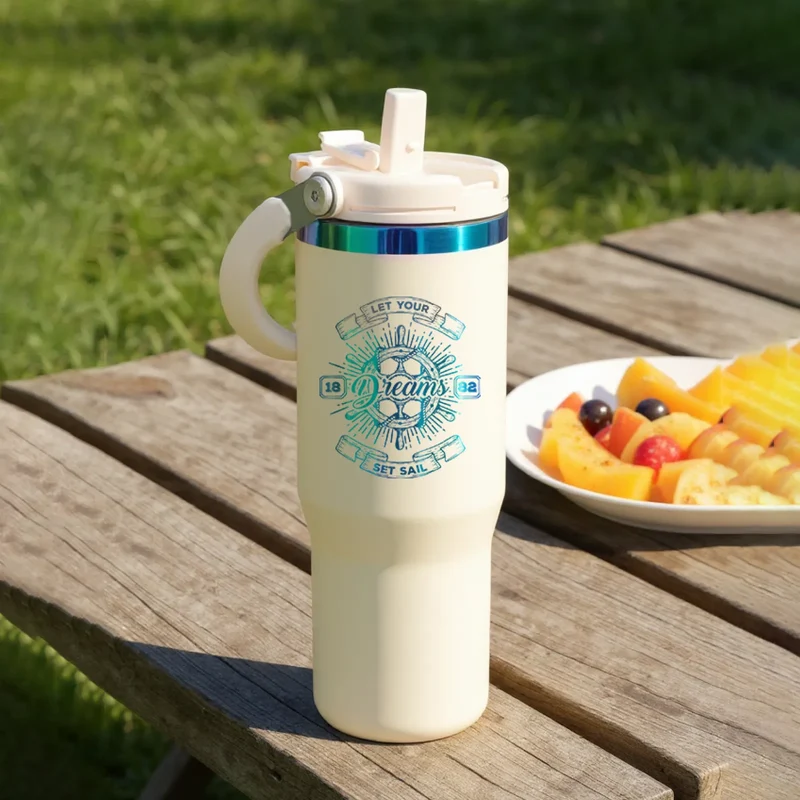 Gobelet en acier inoxydable avec poignée et paille (30oz)