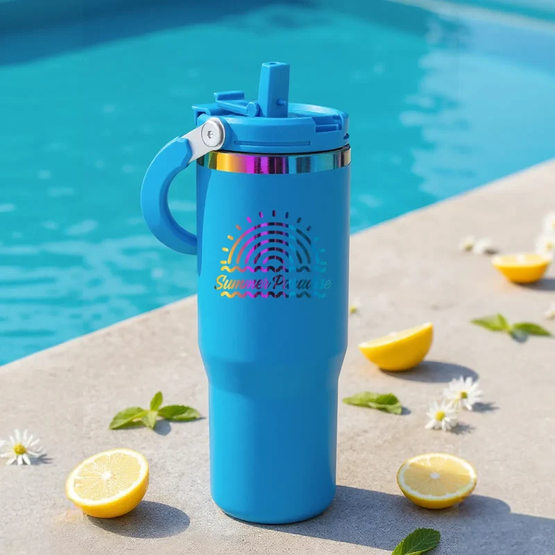 Gobelet en acier inoxydable avec poignée et paille (30oz)