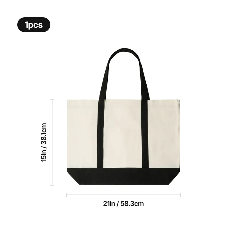 Sac cabas en toile noire avec poche extérieure (1 pce)