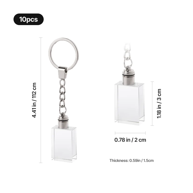 Porte-clés rectangulaire en cristal K5 avec LED multicolores (10 pcs)