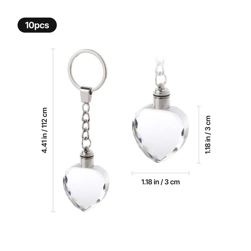 Porte-clés cœur en cristal K5 avec LED multicolores (10 pcs)