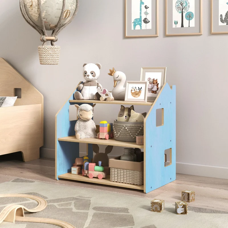 Ensemble - Bibliothèque enfant + Étagère à jouets - Couleur bleu clair / rose