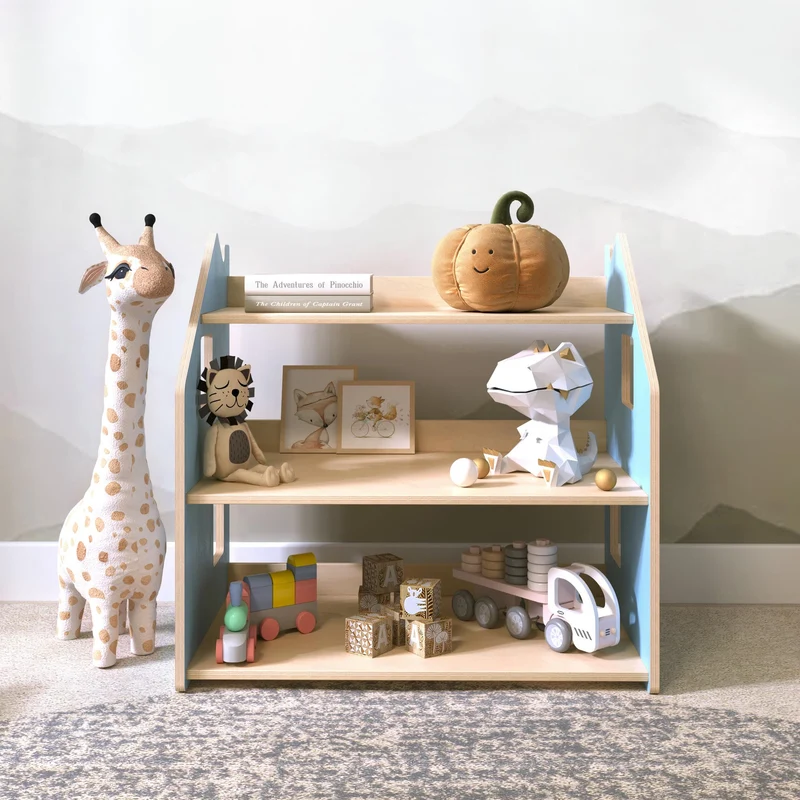 Ensemble - Bibliothèque enfant + Étagère à jouets - Couleur bleu clair / rose