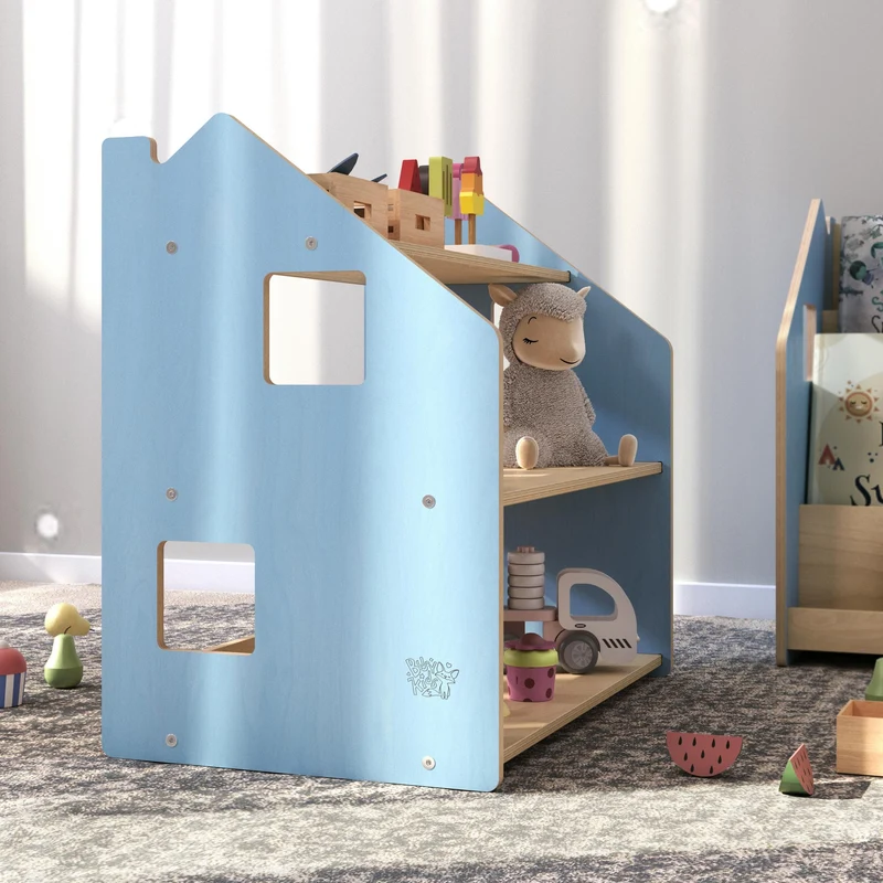 Ensemble - Bibliothèque enfant + Étagère à jouets - Couleur bleu clair / rose