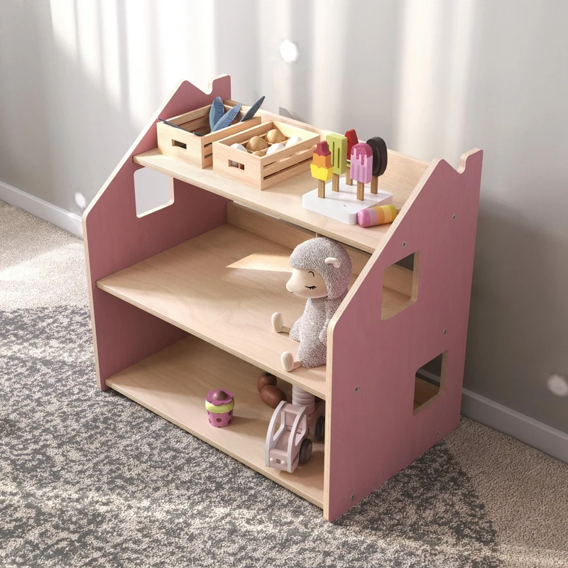 Ensemble - Bibliothèque enfant + Étagère à jouets - Couleur bleu clair / rose