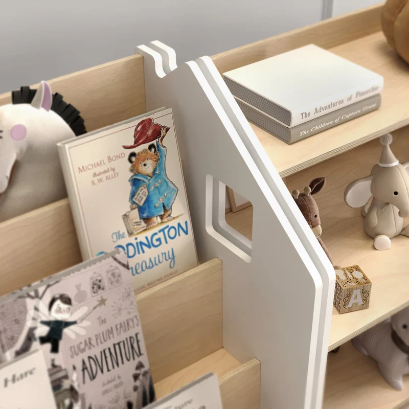 Ensemble - Bibliothèque enfant + Étagère à jouets - Blanc et Gris