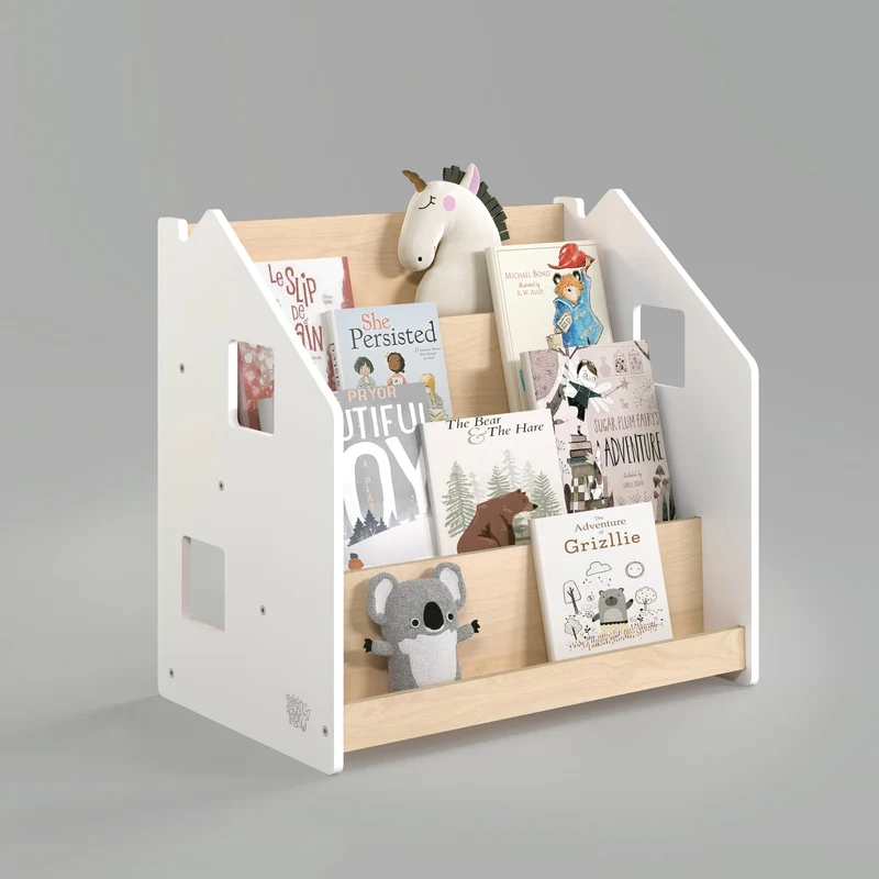 Ensemble - Bibliothèque enfant + Étagère à jouets - Blanc et Gris