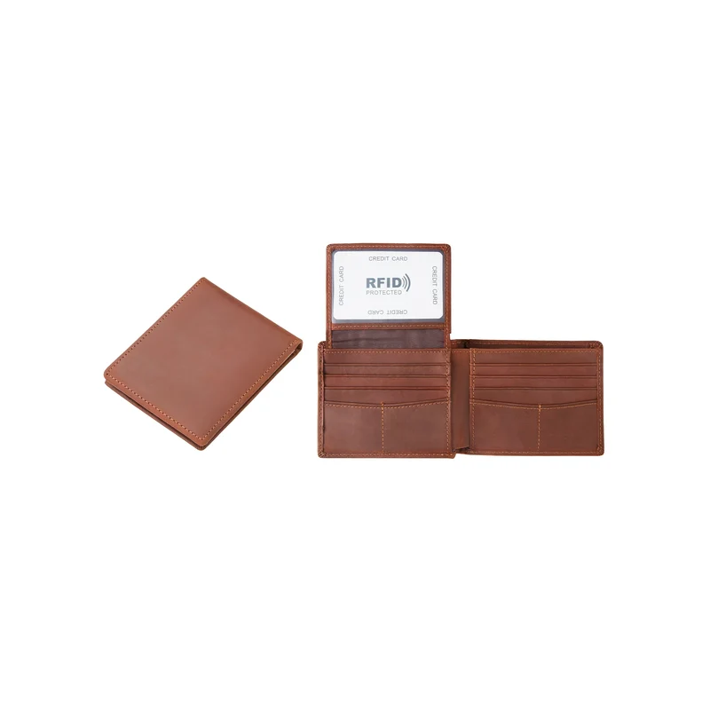 Portefeuille bifold en cuir couleur café avec protection RFID