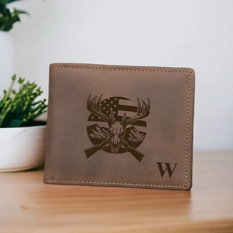 Portefeuille bifold en cuir couleur café avec protection RFID