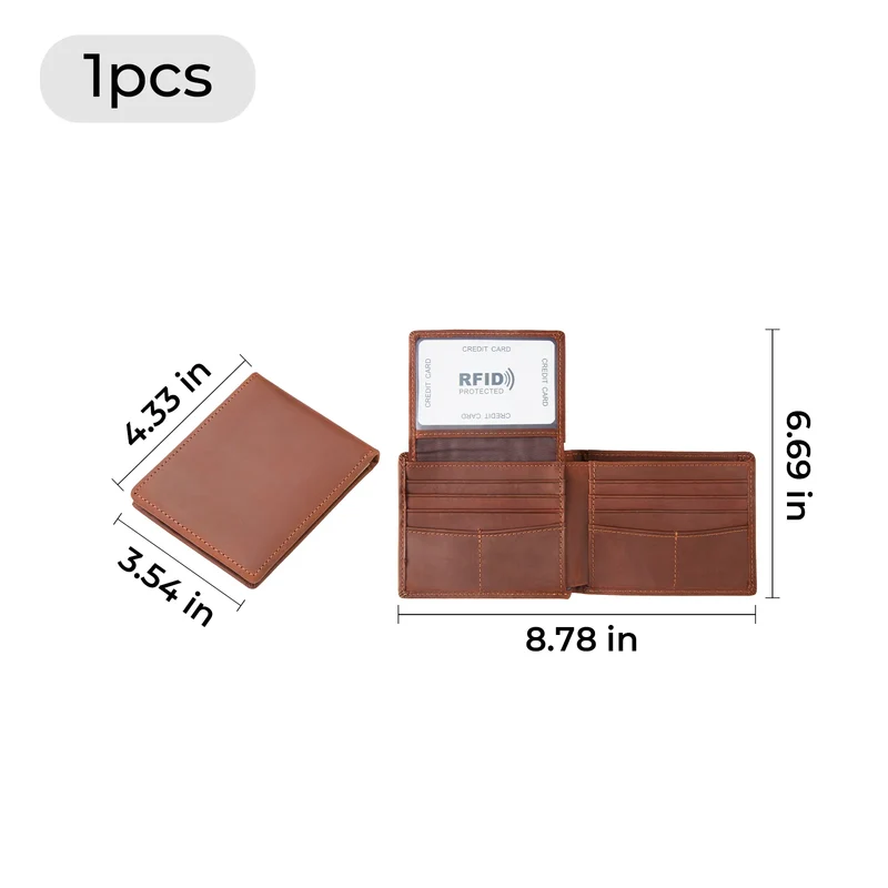 Portefeuille bifold en cuir couleur café avec protection RFID
