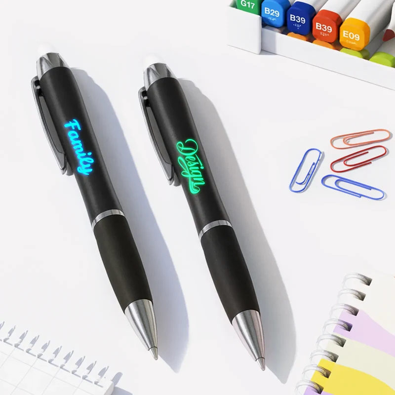 Stylos à bille noirs avec lumières LED multicolores (10 pièces)