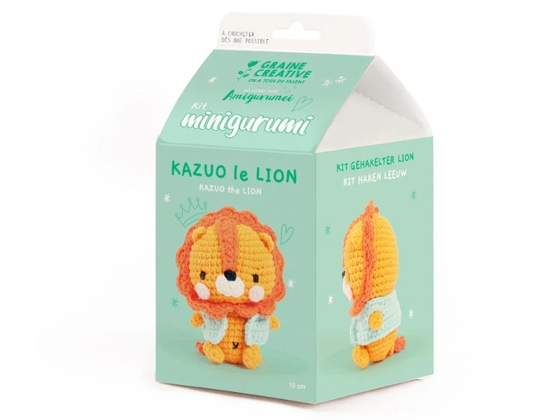 Kit Minigurumi Kazuo le Lion 10 cm – Kit Crochet Kawaii Graine Créative
