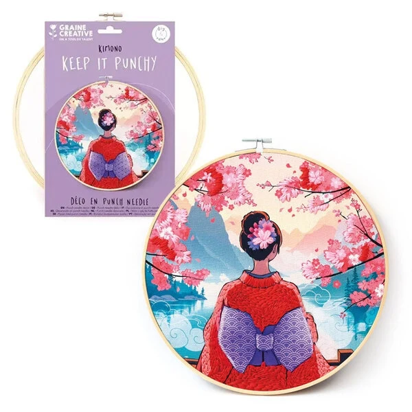 Kit Punch Needle Kimono Japonais – Broderie Relief DIY Graine Créative