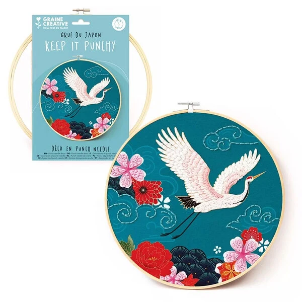 Kit Punch Needle Grue du Japon – Broderie Japonaise DIY 25 cm