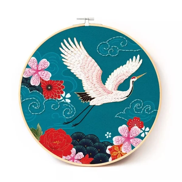 Kit Punch Needle Grue du Japon – Broderie Japonaise DIY 25 cm