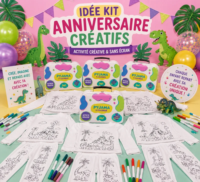 Kit Anniversaire Pyjama à Colorier Dinosaure Rigolo – Activité Créative Enfant