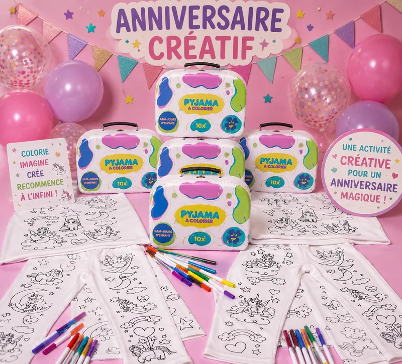 Kit Anniversaire Pyjama Licorne à Colorier – Activité Créative Sans Écran pour Enfants