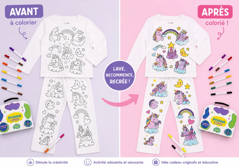 Kit Anniversaire Pyjama Licorne à Colorier – Activité Créative Sans Écran pour Enfants