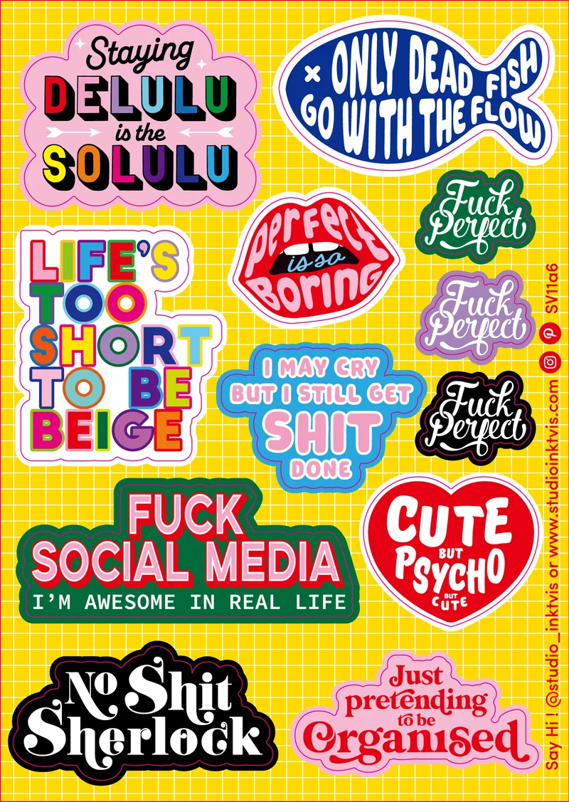 Planche de Stickers Audacieux & Colorés – 11 Stickers Fun Format A6