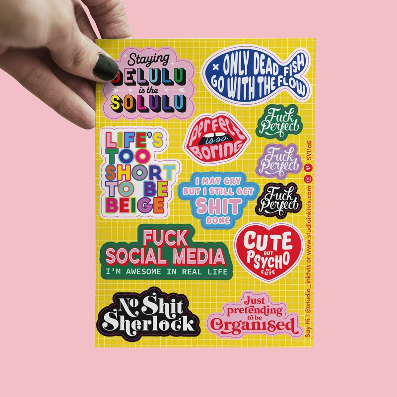 Planche de Stickers Audacieux & Colorés – 11 Stickers Fun Format A6
