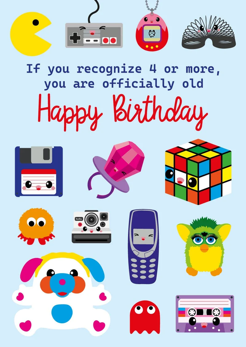 Carte d’Anniversaire Rétro Années 80 & 90 – Carte Humour Pop Culture