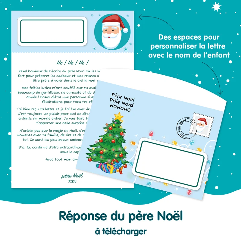 Modèle de réponse du père Noël et enveloppe à découper - Noël 2025