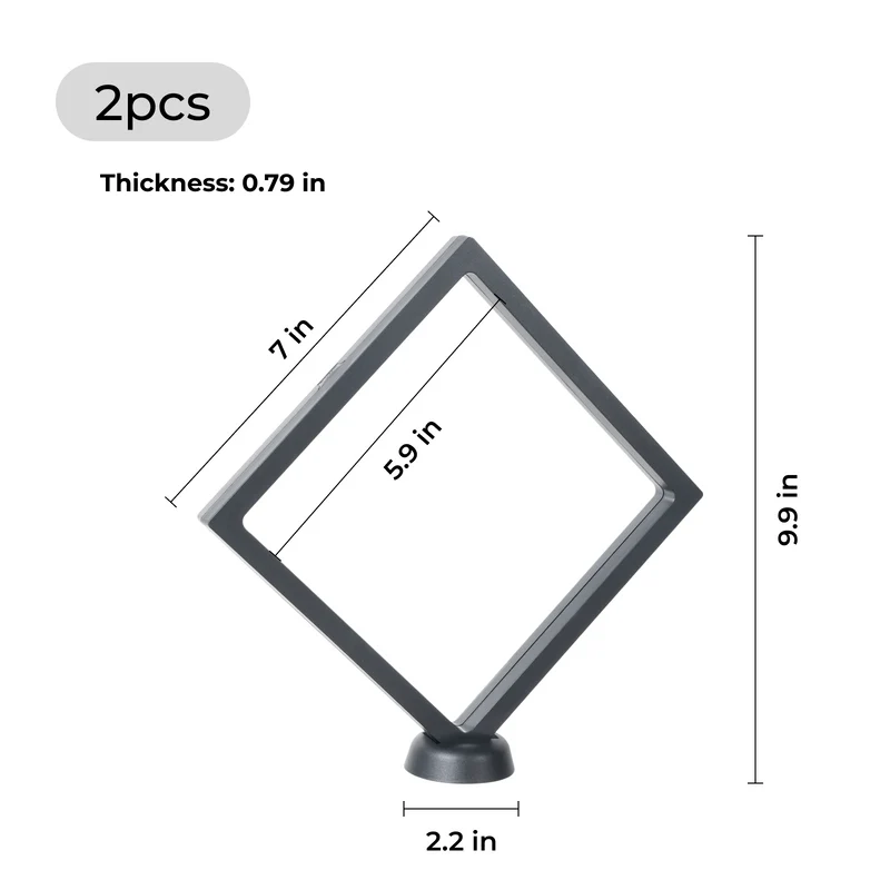 Cadre flottant noir avec support (2 pcs) 17,8 cm x 17,8 cm