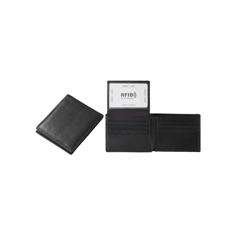Portefeuille bifold en cuir noir avec protection RFID