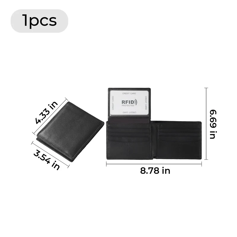 Portefeuille bifold en cuir noir avec protection RFID