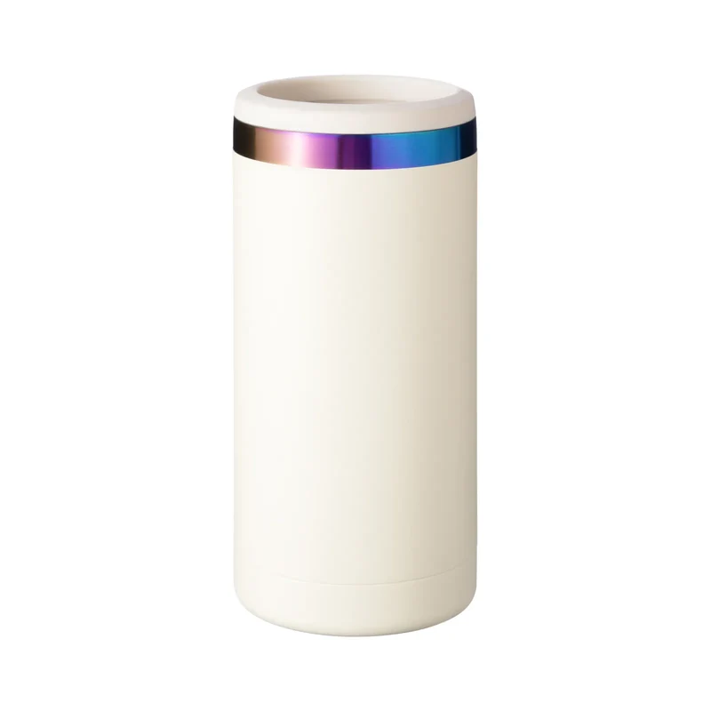 Refroidisseur de canette fin gravable, coloris blanc à irisé (0,35 L)