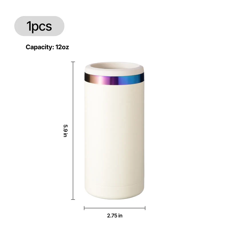 Refroidisseur de canette fin gravable, coloris blanc à irisé (0,35 L)