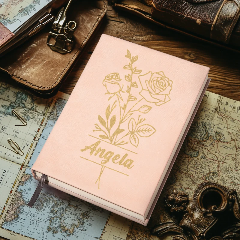 Carnet en cuir PU gravable dégradé rose pâle vers or
