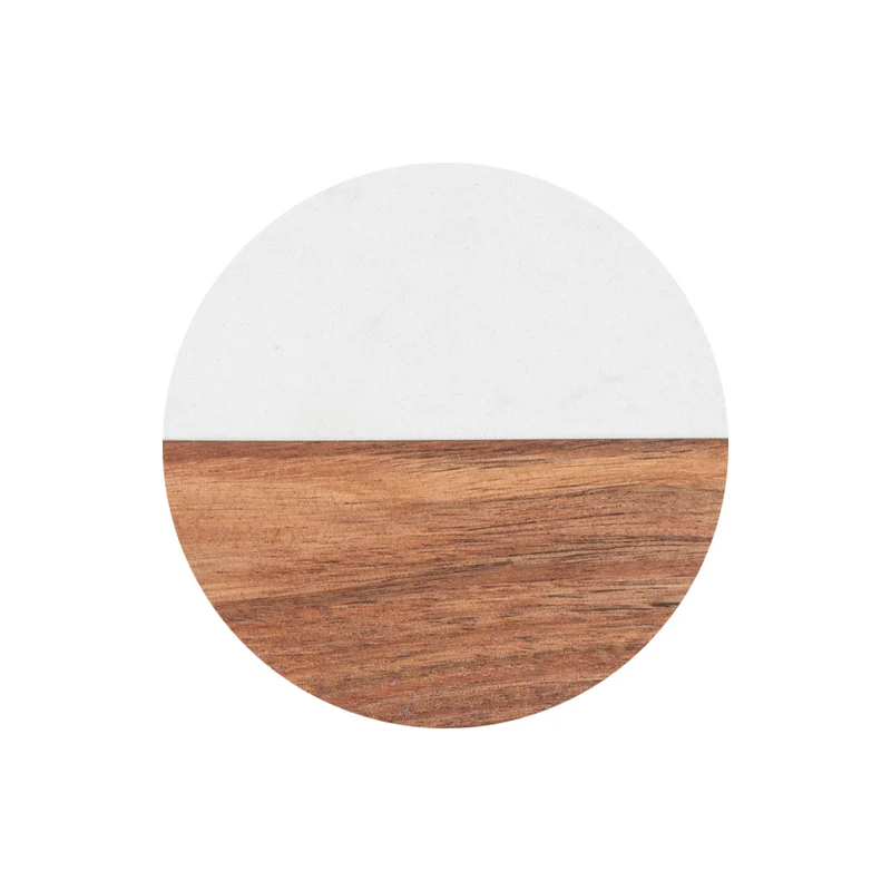 Sous-verres ronds en marbre blanc et bois (4 pcs)