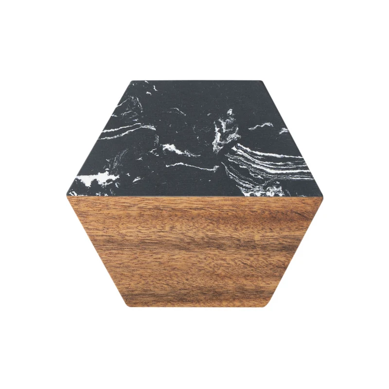 Sous-verres hexagonaux en marbre noir et bois (4 pcs)