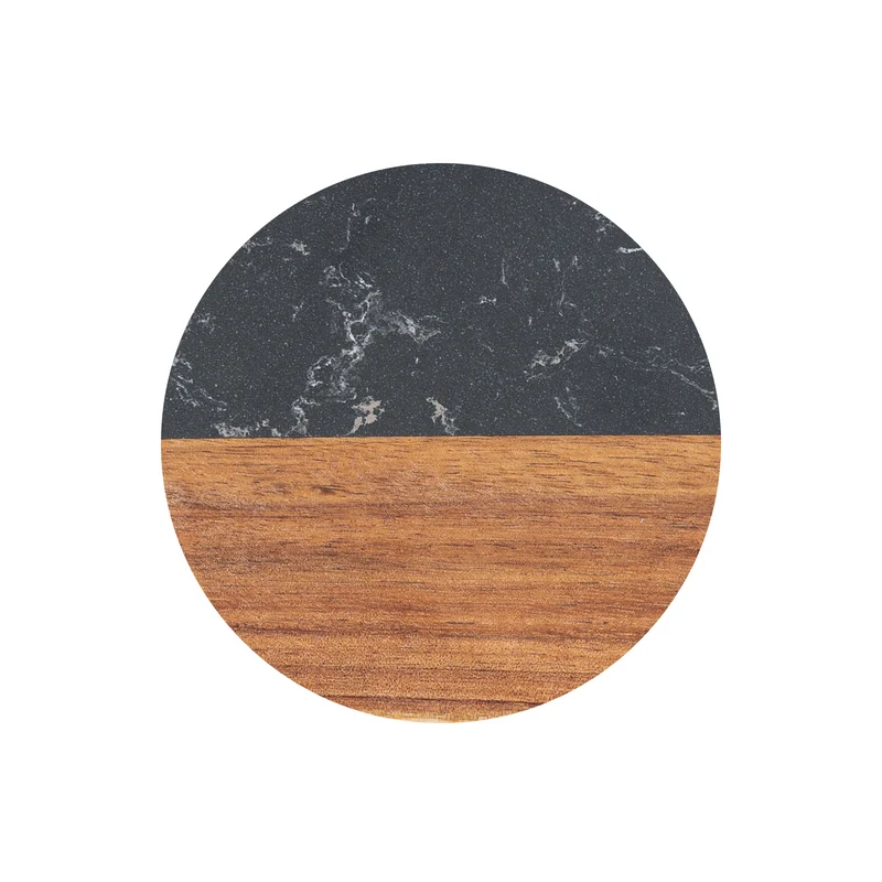 Sous-verres ronds en marbre noir et bois (4 pcs)