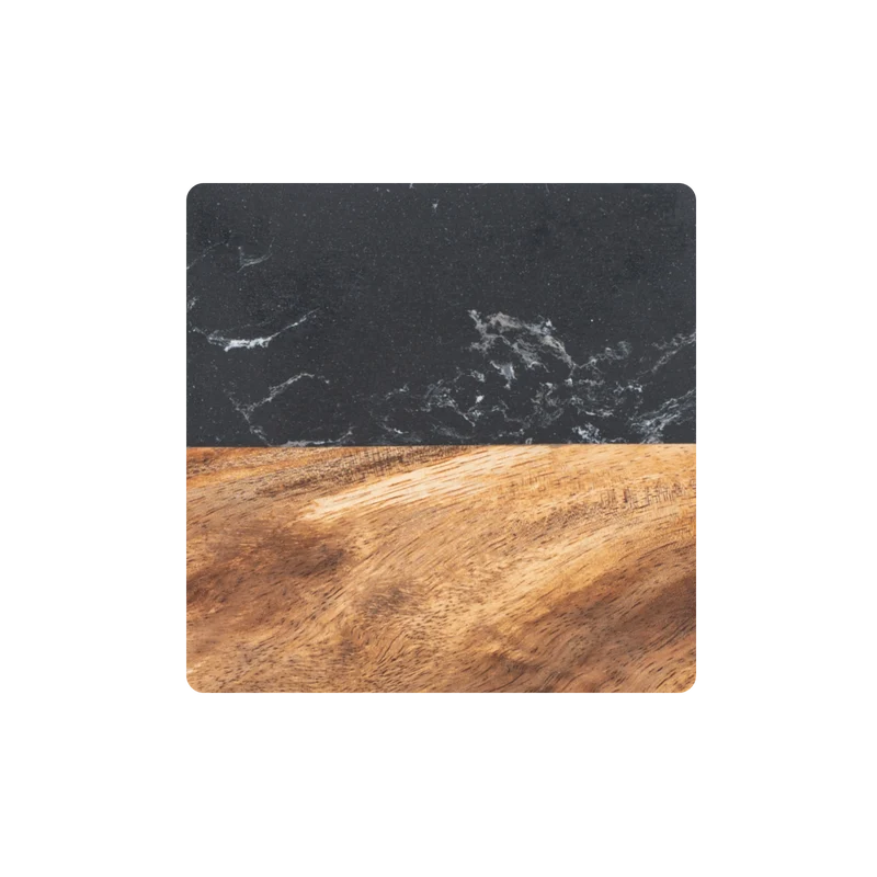 Sous-verres carrés en marbre noir et bois (4 pcs)
